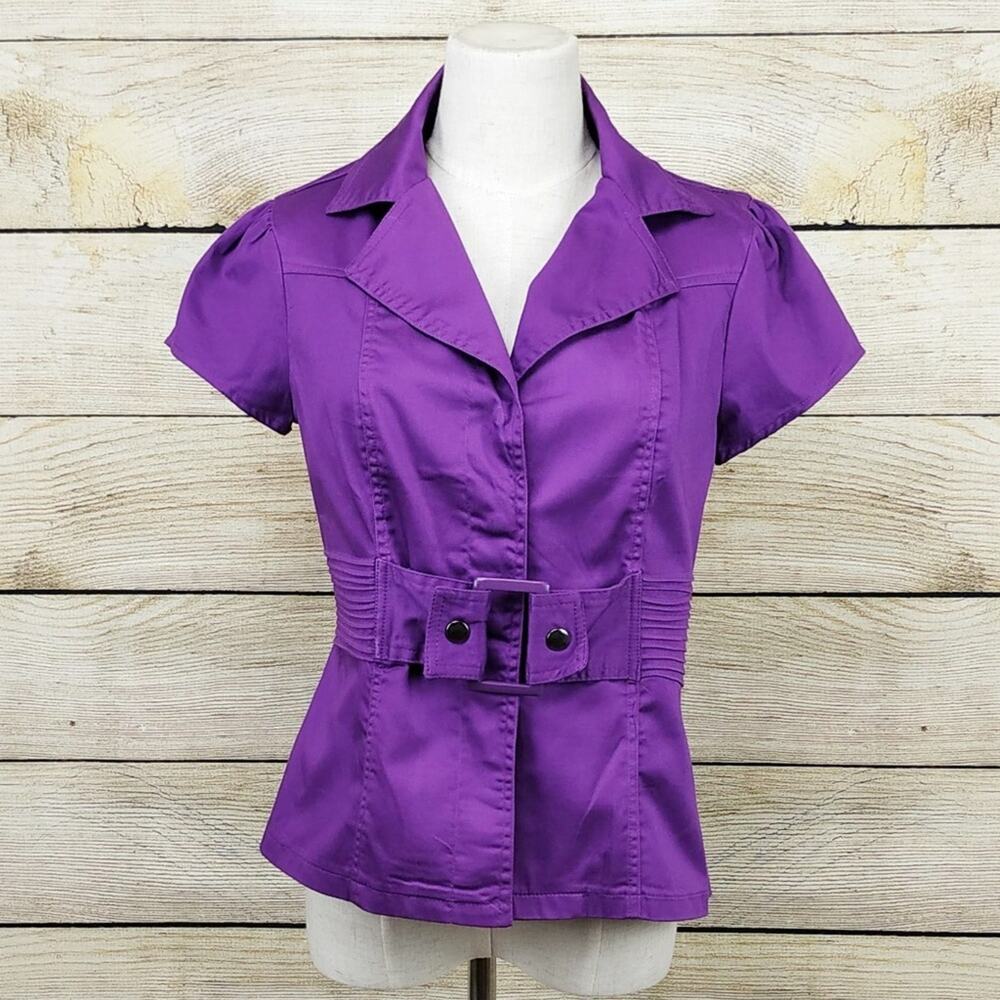 Body Central Purple Button Down Short Sleeve Top